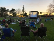 residents getting ready to watch movie at Dobson Ranch 2020 Movie in the Park event