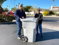 man with dumpster at Dobson Ranch 2020 Spring Community Clean Up event