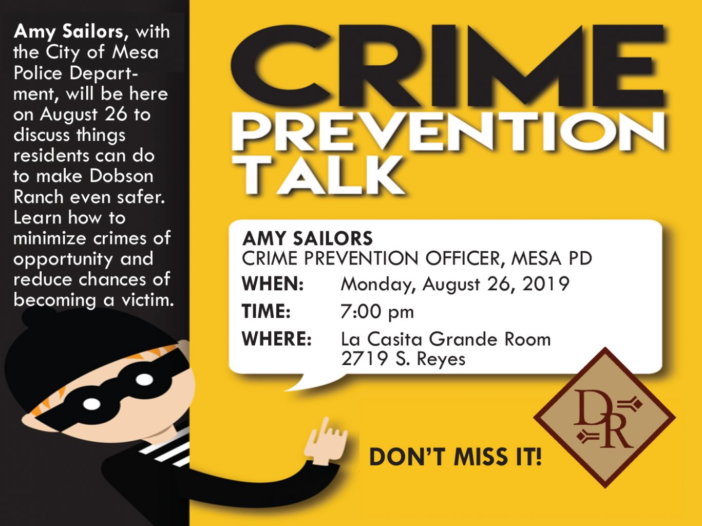 Crime Prevention Talk @ La Casita Recreation Center - Grande Room