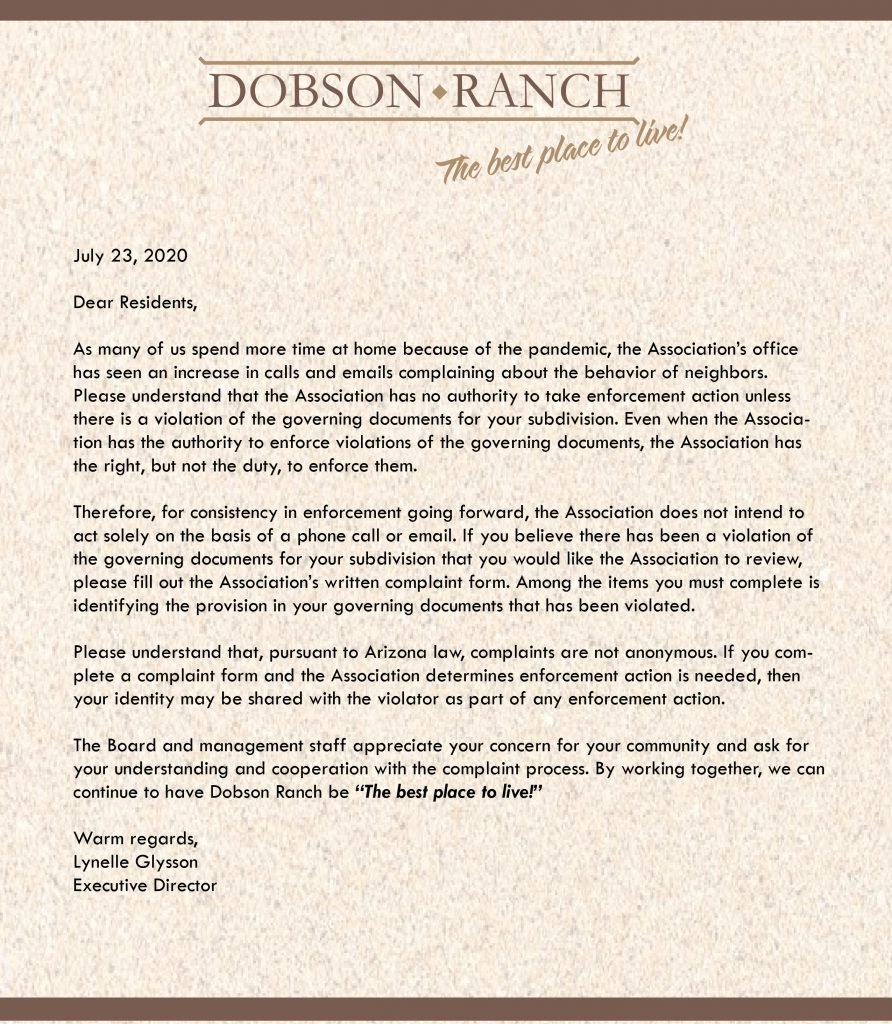 Letter to our Residents - July 23, 2020